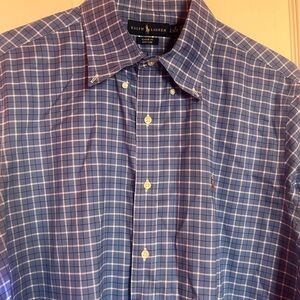 Ralph Lauren Navy and White Plaid Button-Down Shirt